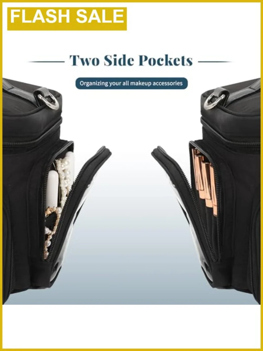 Travel Makeup Bag Cosmetic Organizer with Shoulder Strap and Brush